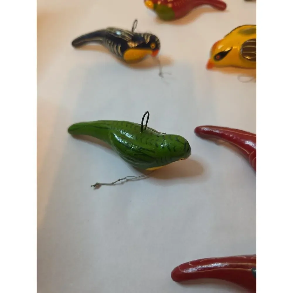 10 Assorted Hand Painted Bird Christmas Ornaments Colorful Miniature Parrot